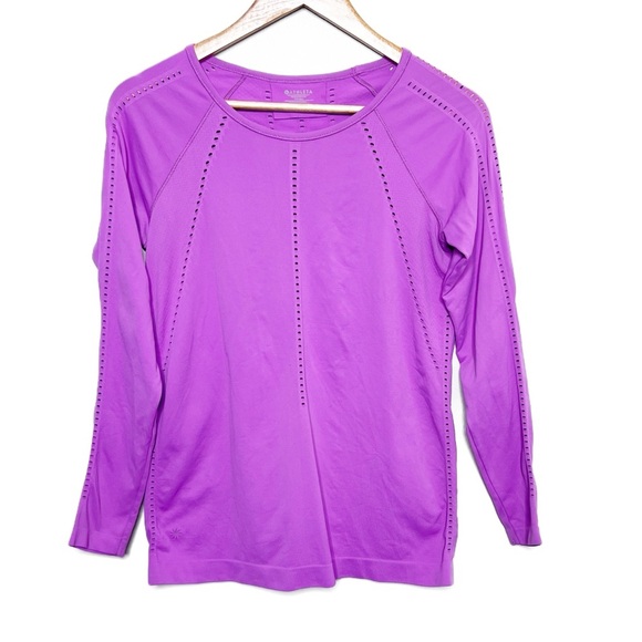 Athleta Women's Purple Vented Long Sleeve Stretch Crewneck Workout Athletic Top - Picture 3 of 16